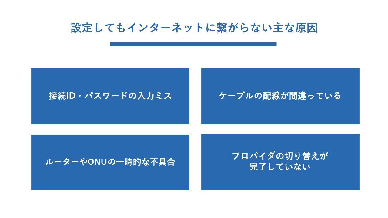 設定してもインターネットに繋がらない主な原因