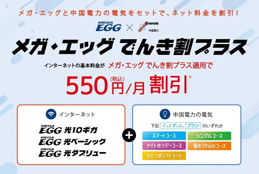 メガ・エッグと中国電力でさらにおトクに! メガ・エッグ でんき割プラス